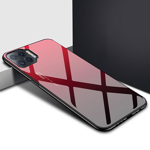 Coque Rebord Contour Silicone et Vitre Miroir Housse Etui pour Oppo Reno4 Lite Rouge