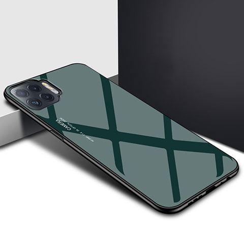 Coque Rebord Contour Silicone et Vitre Miroir Housse Etui pour Oppo Reno4 Lite Vert Nuit