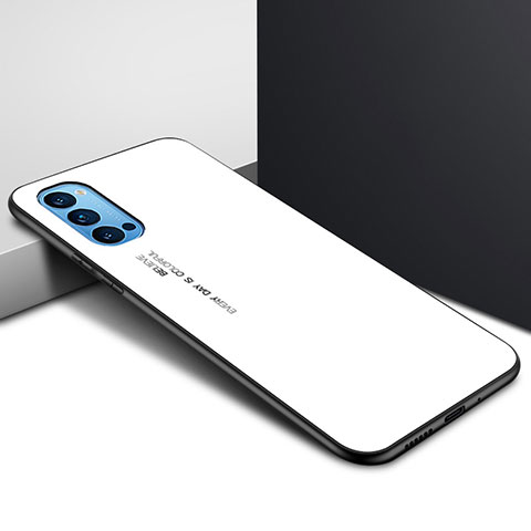 Coque Rebord Contour Silicone et Vitre Miroir Housse Etui pour Oppo Reno4 Pro 5G Blanc