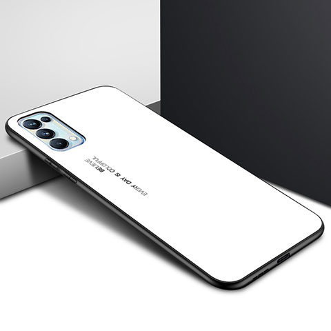 Coque Rebord Contour Silicone et Vitre Miroir Housse Etui pour Oppo Reno5 Pro 5G Blanc