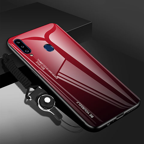 Coque Rebord Contour Silicone et Vitre Miroir Housse Etui pour Samsung Galaxy A20s Rouge