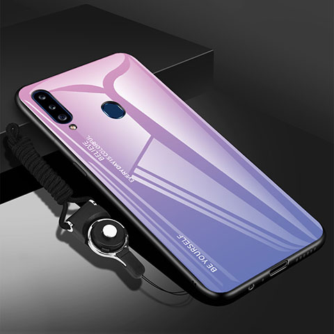 Coque Rebord Contour Silicone et Vitre Miroir Housse Etui pour Samsung Galaxy A20s Violet Clair