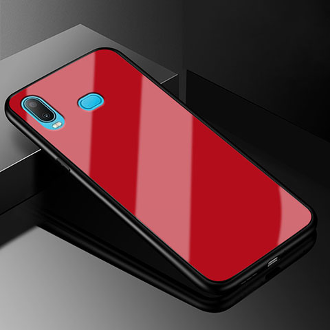 Coque Rebord Contour Silicone et Vitre Miroir Housse Etui pour Samsung Galaxy A6s Rouge