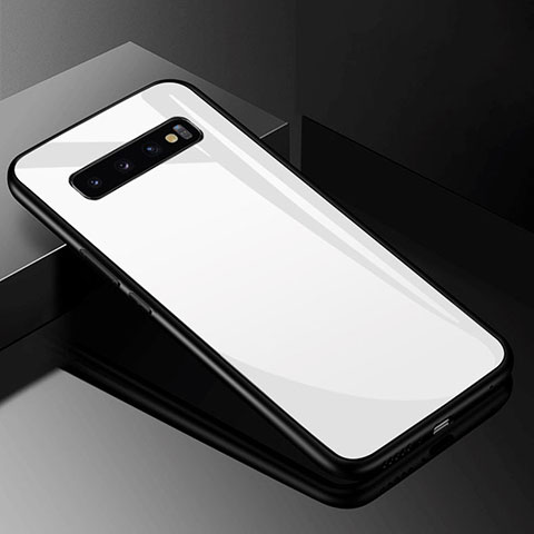 Coque Rebord Contour Silicone et Vitre Miroir Housse Etui pour Samsung Galaxy S10 5G Blanc