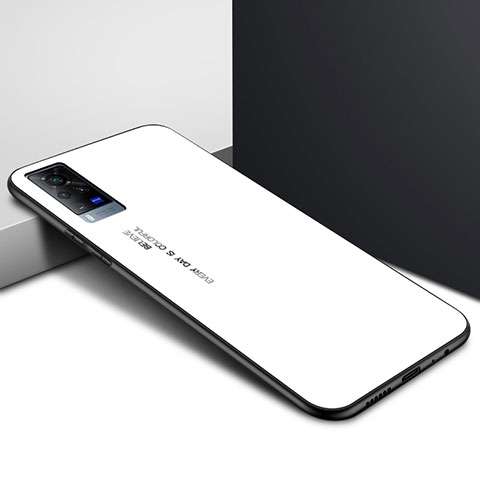 Coque Rebord Contour Silicone et Vitre Miroir Housse Etui pour Vivo X60 Pro 5G Blanc