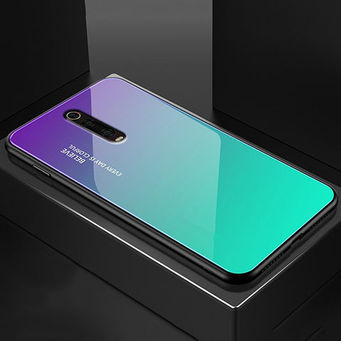 Coque Rebord Contour Silicone et Vitre Miroir Housse Etui pour Xiaomi Mi 9T Cyan