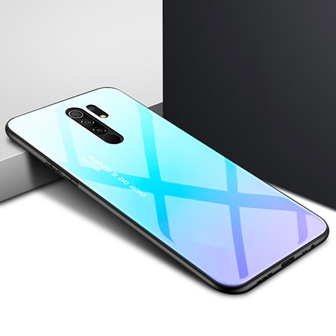 Coque Rebord Contour Silicone et Vitre Miroir Housse Etui pour Xiaomi Redmi 9 Bleu Ciel