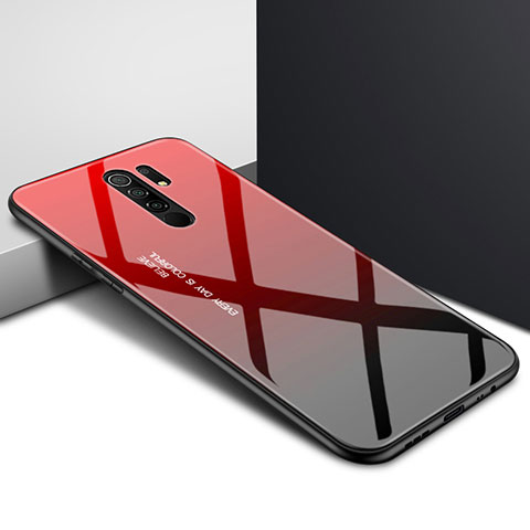 Coque Rebord Contour Silicone et Vitre Miroir Housse Etui pour Xiaomi Redmi 9 Prime India Rouge
