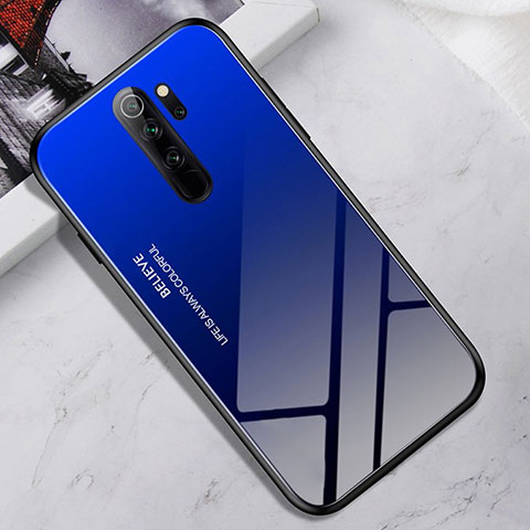 Coque Rebord Contour Silicone et Vitre Miroir Housse Etui pour Xiaomi Redmi Note 8 Pro Bleu