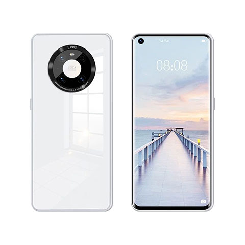 Coque Rebord Contour Silicone et Vitre Miroir Housse Etui T01 pour Huawei Mate 40 Blanc