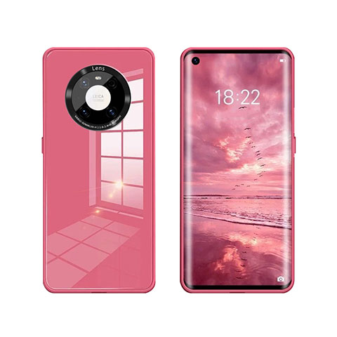 Coque Rebord Contour Silicone et Vitre Miroir Housse Etui T01 pour Huawei Mate 40E 5G Vin Rouge