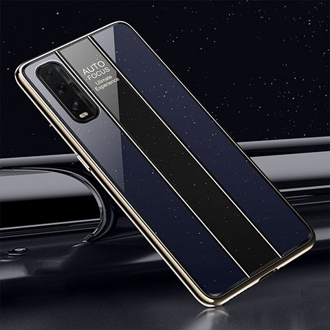 Coque Rebord Contour Silicone et Vitre Miroir Housse Etui T01 pour Oppo Find X2 Bleu