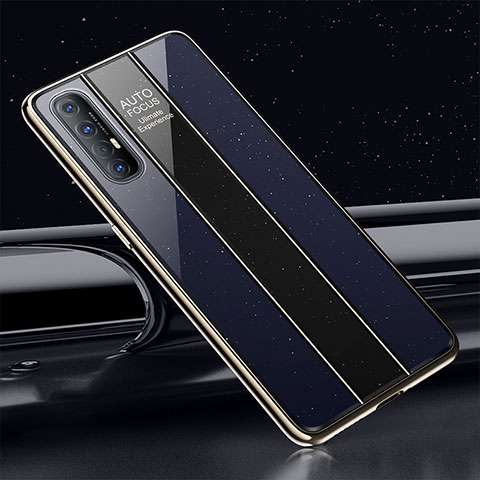 Coque Rebord Contour Silicone et Vitre Miroir Housse Etui T01 pour Oppo Find X2 Neo Bleu