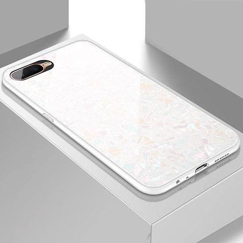 Coque Rebord Contour Silicone et Vitre Miroir Housse Etui T01 pour Oppo R15X Blanc