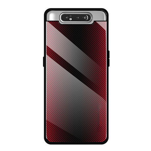 Coque Rebord Contour Silicone et Vitre Miroir Housse Etui T01 pour Samsung Galaxy A80 Rouge