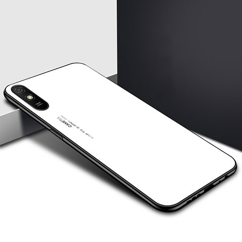 Coque Rebord Contour Silicone et Vitre Miroir Housse Etui T01 pour Xiaomi Redmi 9i Blanc