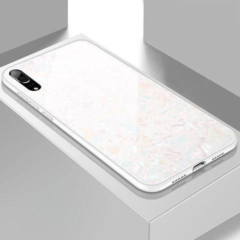 Coque Rebord Contour Silicone et Vitre Miroir Housse Etui T02 pour Huawei P20 Pro Blanc