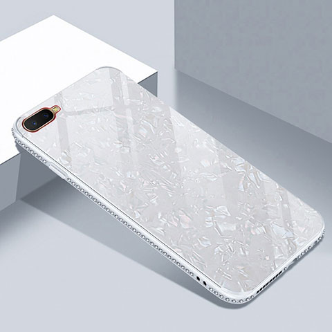 Coque Rebord Contour Silicone et Vitre Miroir Housse Etui T02 pour Oppo K1 Blanc