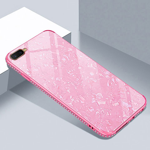 Coque Rebord Contour Silicone et Vitre Miroir Housse Etui T02 pour Oppo K1 Rose