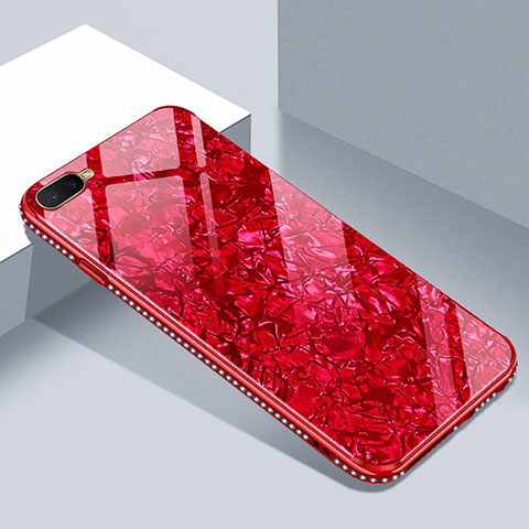 Coque Rebord Contour Silicone et Vitre Miroir Housse Etui T02 pour Oppo R17 Neo Rouge