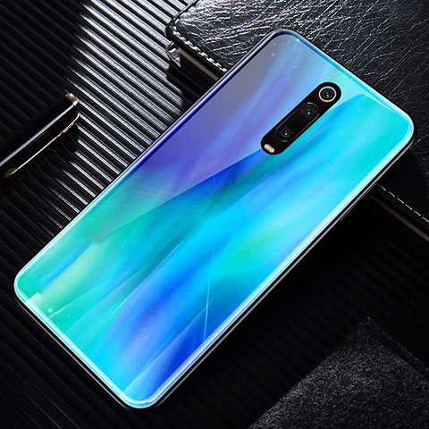 Coque Rebord Contour Silicone et Vitre Miroir Housse Etui T02 pour Xiaomi Mi 9T Pro Bleu Ciel