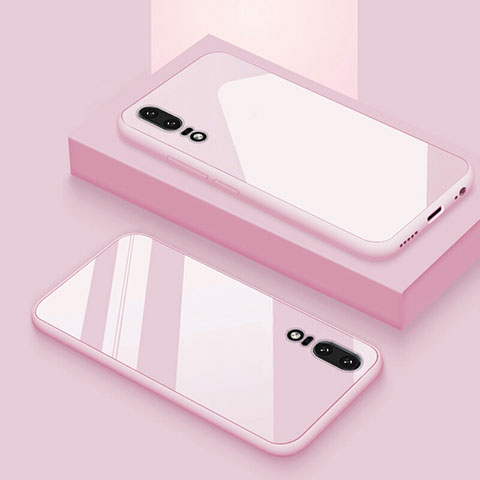 Coque Rebord Contour Silicone et Vitre Miroir Housse Etui T03 pour Huawei P20 Rose