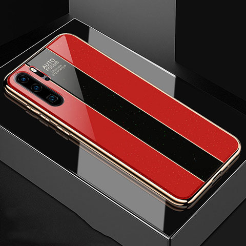 Coque Rebord Contour Silicone et Vitre Miroir Housse Etui T03 pour Huawei P30 Pro New Edition Rouge