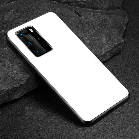 Coque Rebord Contour Silicone et Vitre Miroir Housse Etui T03 pour Huawei P40 Pro Blanc