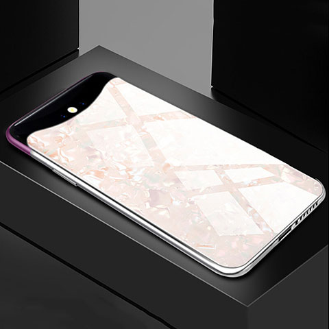 Coque Rebord Contour Silicone et Vitre Miroir Housse Etui T03 pour Oppo Find X Blanc