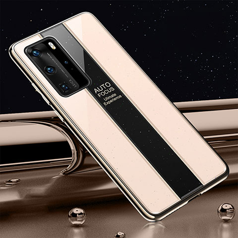 Coque Rebord Contour Silicone et Vitre Miroir Housse Etui T04 pour Huawei P40 Pro Or