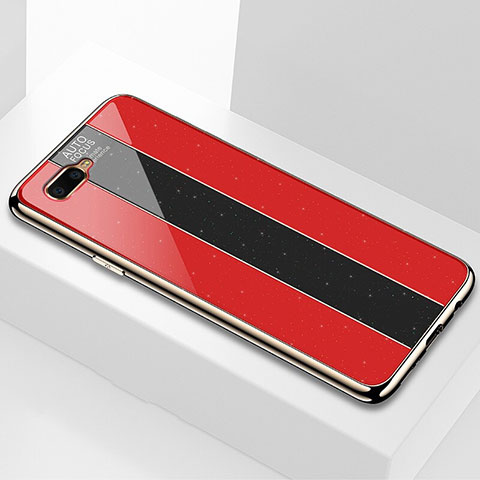 Coque Rebord Contour Silicone et Vitre Miroir Housse Etui T04 pour Oppo K1 Rouge