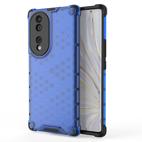 Coque Rebord Contour Silicone et Vitre Transparente Housse Etui 360 Degres AM1 pour Huawei Honor 70 5G Bleu