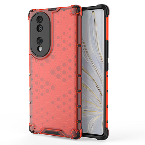 Coque Rebord Contour Silicone et Vitre Transparente Housse Etui 360 Degres AM1 pour Huawei Honor 70 5G Rouge