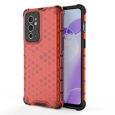 Coque Rebord Contour Silicone et Vitre Transparente Housse Etui 360 Degres AM1 pour OnePlus 9RT 5G Rouge