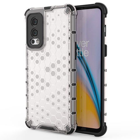 Coque Rebord Contour Silicone et Vitre Transparente Housse Etui 360 Degres AM1 pour OnePlus Nord 2 5G Blanc