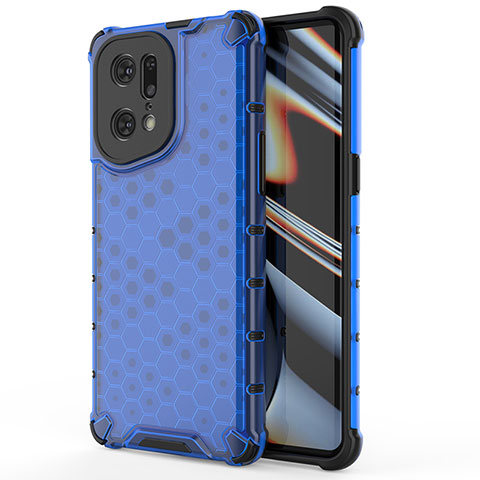 Coque Rebord Contour Silicone et Vitre Transparente Housse Etui 360 Degres AM1 pour Oppo Find X5 Pro 5G Bleu