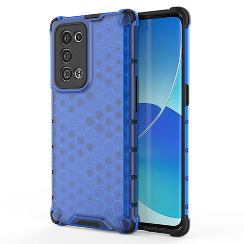 Coque Rebord Contour Silicone et Vitre Transparente Housse Etui 360 Degres AM1 pour Oppo Reno6 Pro 5G Bleu