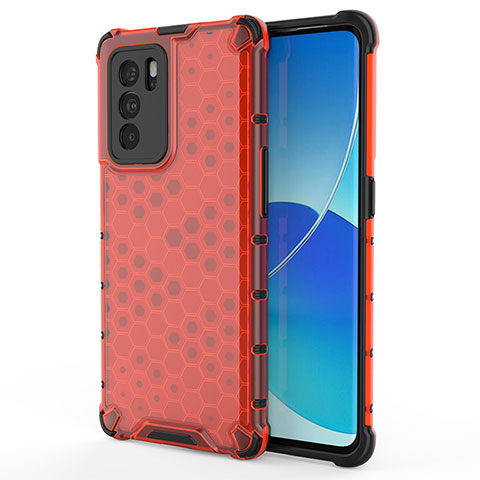 Coque Rebord Contour Silicone et Vitre Transparente Housse Etui 360 Degres AM1 pour Oppo Reno6 Pro 5G India Rouge