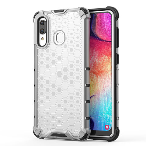 Coque Rebord Contour Silicone et Vitre Transparente Housse Etui 360 Degres AM1 pour Samsung Galaxy A20 Blanc