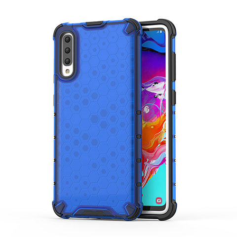 Coque Rebord Contour Silicone et Vitre Transparente Housse Etui 360 Degres AM1 pour Samsung Galaxy A70 Bleu