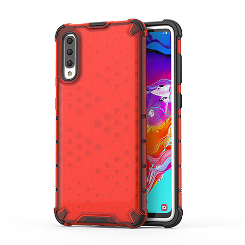 Coque Rebord Contour Silicone et Vitre Transparente Housse Etui 360 Degres AM1 pour Samsung Galaxy A70S Rouge