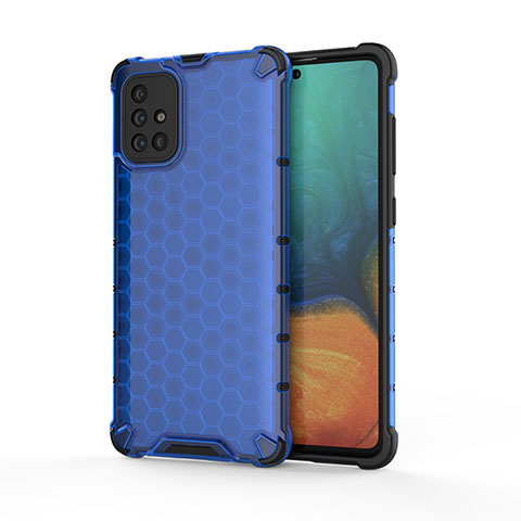 Coque Rebord Contour Silicone et Vitre Transparente Housse Etui 360 Degres AM1 pour Samsung Galaxy A71 5G Bleu