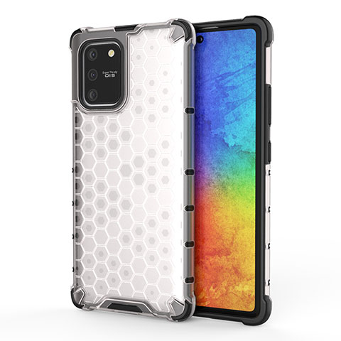 Coque Rebord Contour Silicone et Vitre Transparente Housse Etui 360 Degres AM1 pour Samsung Galaxy A91 Blanc