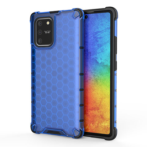 Coque Rebord Contour Silicone et Vitre Transparente Housse Etui 360 Degres AM1 pour Samsung Galaxy A91 Bleu