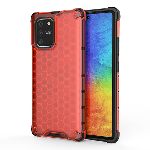 Coque Rebord Contour Silicone et Vitre Transparente Housse Etui 360 Degres AM1 pour Samsung Galaxy A91 Rouge