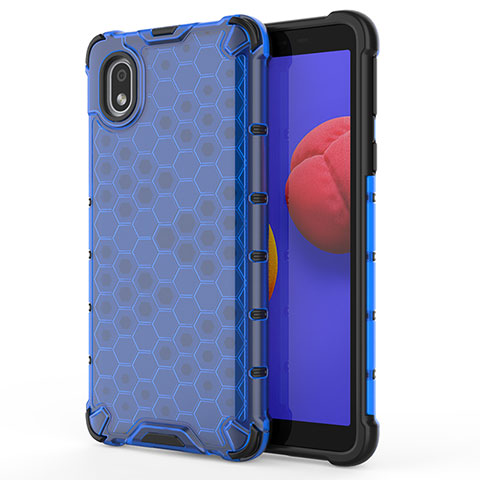 Coque Rebord Contour Silicone et Vitre Transparente Housse Etui 360 Degres AM1 pour Samsung Galaxy M01 Core Bleu