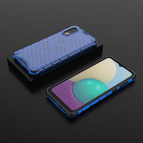 Coque Rebord Contour Silicone et Vitre Transparente Housse Etui 360 Degres AM1 pour Samsung Galaxy M02 Bleu