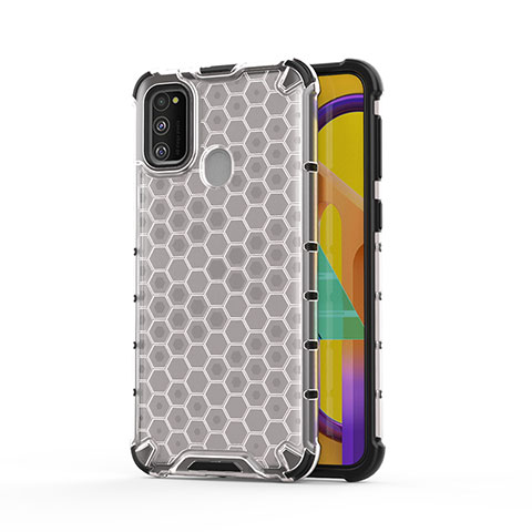 Coque Rebord Contour Silicone et Vitre Transparente Housse Etui 360 Degres AM1 pour Samsung Galaxy M21 Blanc