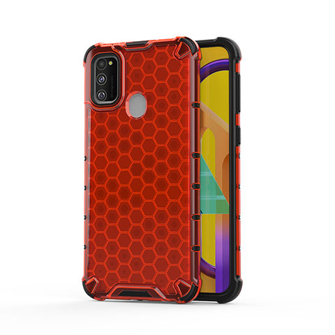 Coque Rebord Contour Silicone et Vitre Transparente Housse Etui 360 Degres AM1 pour Samsung Galaxy M21 Rouge