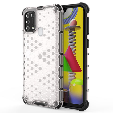 Coque Rebord Contour Silicone et Vitre Transparente Housse Etui 360 Degres AM1 pour Samsung Galaxy M21s Blanc